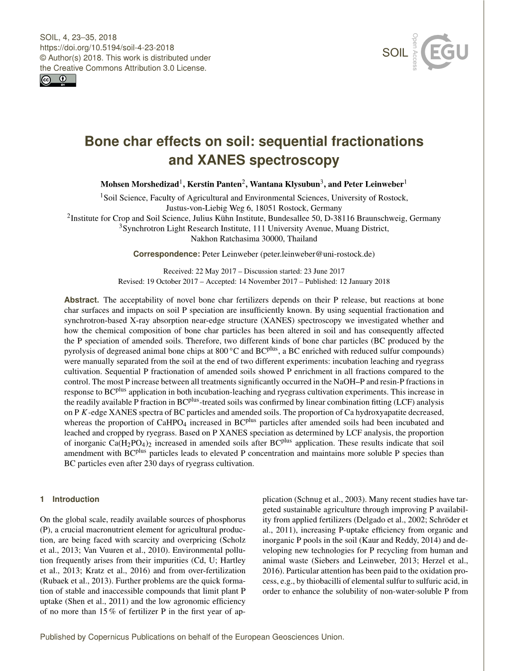 Bone Char Effects on Soil: Sequential Fractionations and XANES Spectroscopy