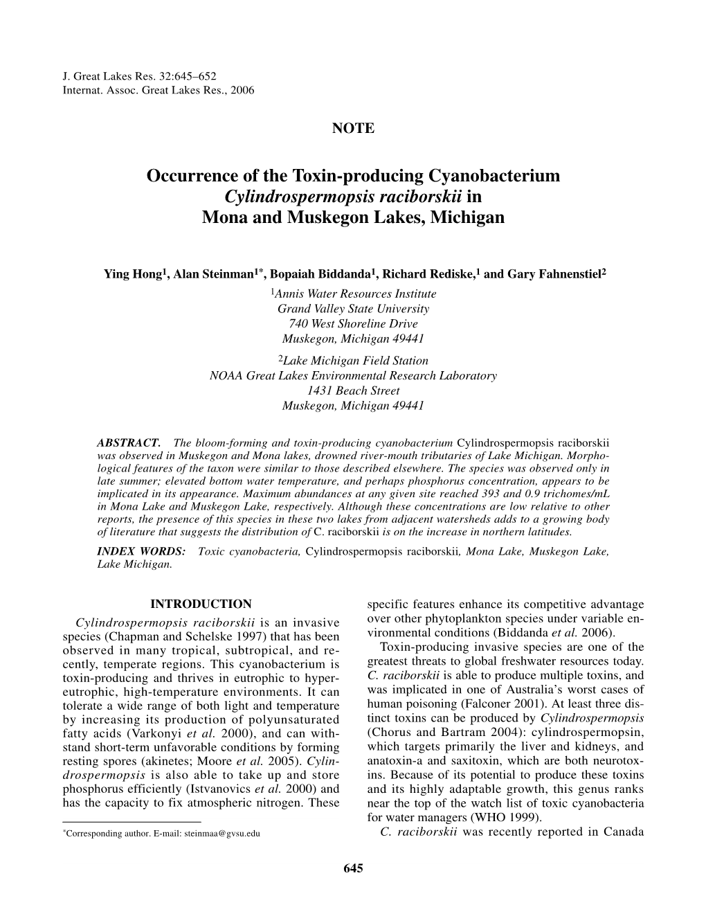 Note. Occurrence of Toxin-Producing Cyanobacterium