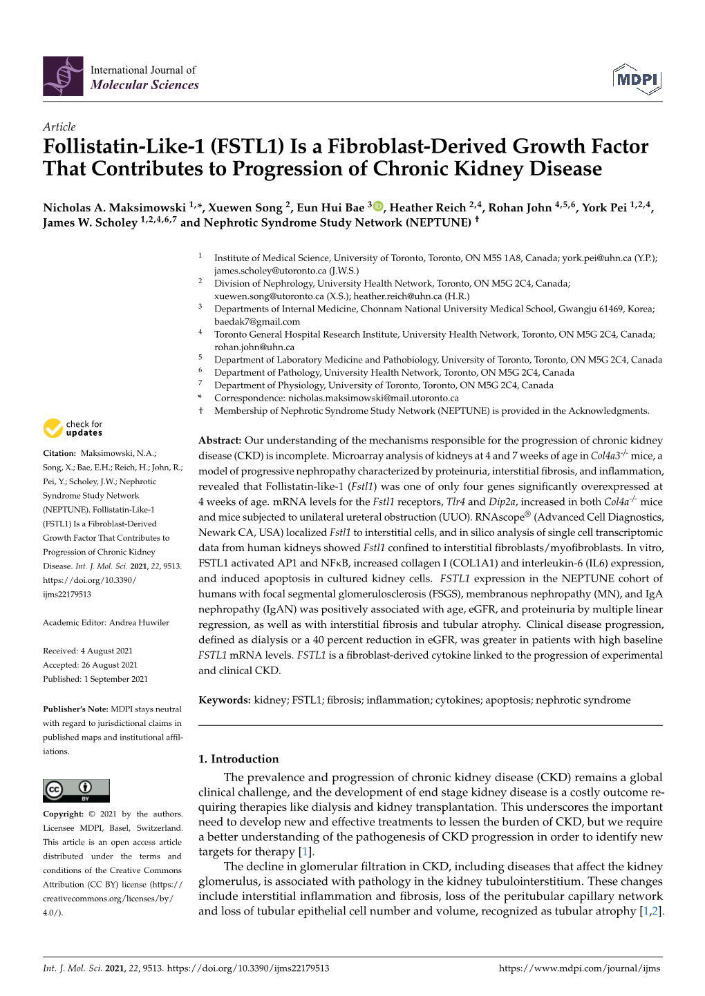 Follistatin-Like-1 (FSTL1) Is a Fibroblast-Derived Growth Factor That Contributes to Progression of Chronic Kidney Disease