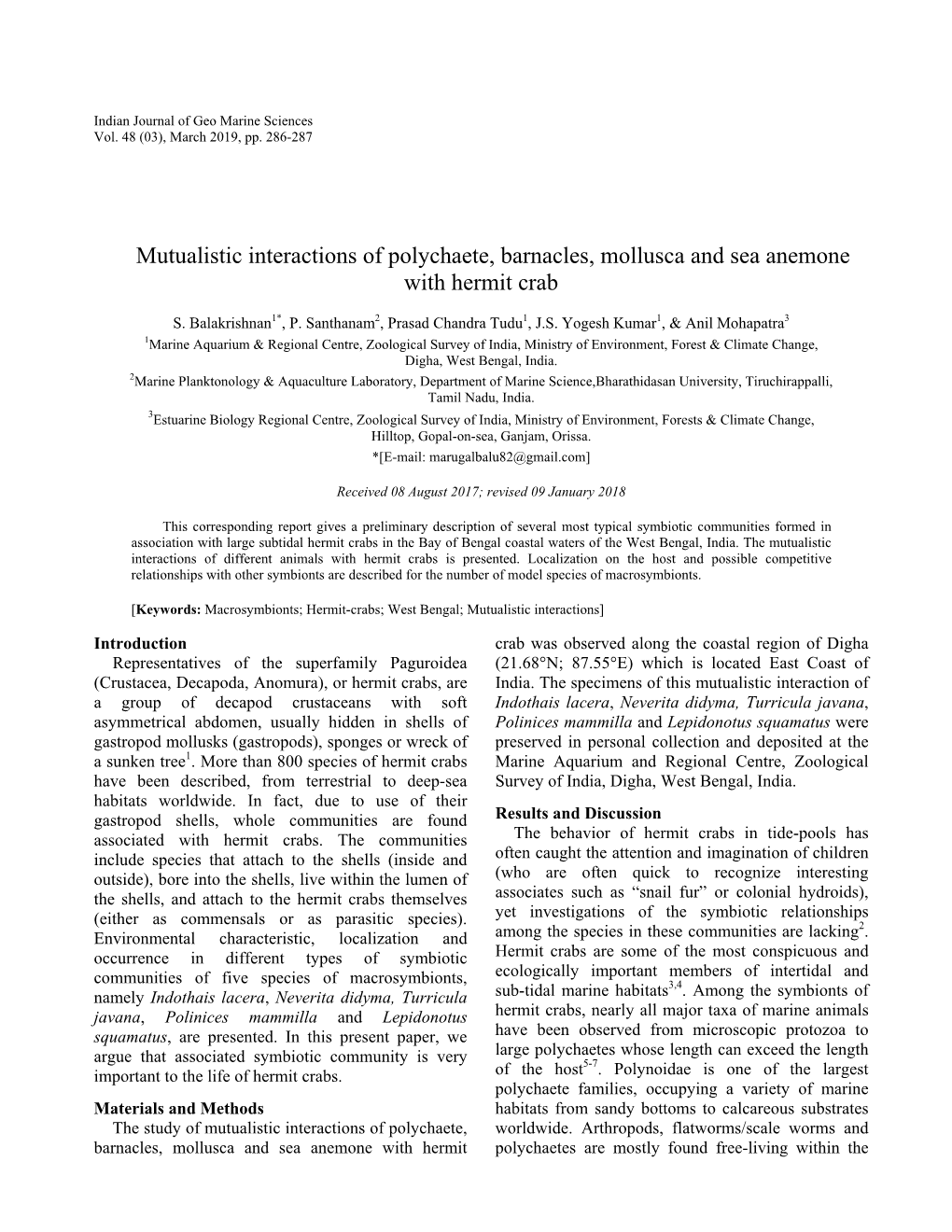 Mutualistic Interactions of Polychaete, Barnacles, Mollusca and Sea Anemone with Hermit Crab