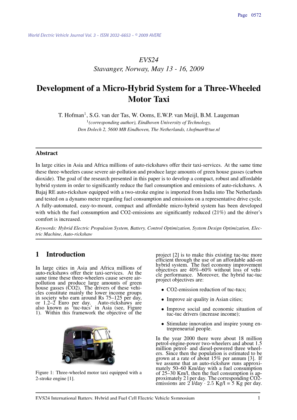 Development of a Micro-Hybrid System for a Three-Wheeled Motor Taxi