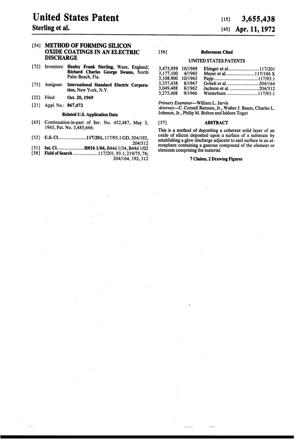 United States Patent (15) 3,655,438 Sterling Et Al