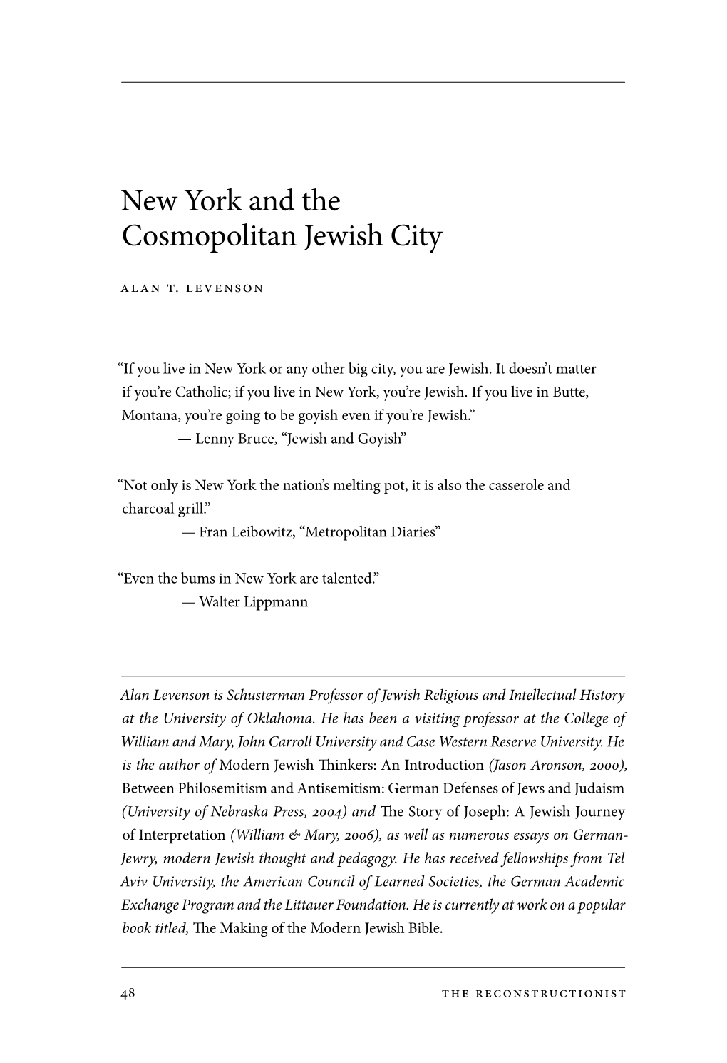 New York and the Cosmopolitan Jewish City