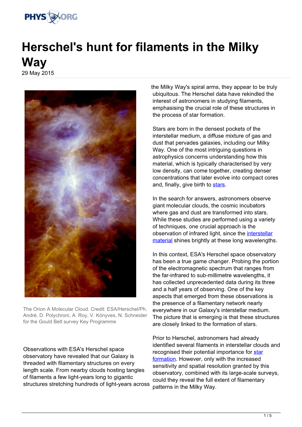 Herschel's Hunt for Filaments in the Milky Way 29 May 2015
