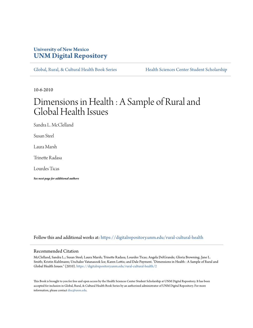 A Sample of Rural and Global Health Issues Sandra L