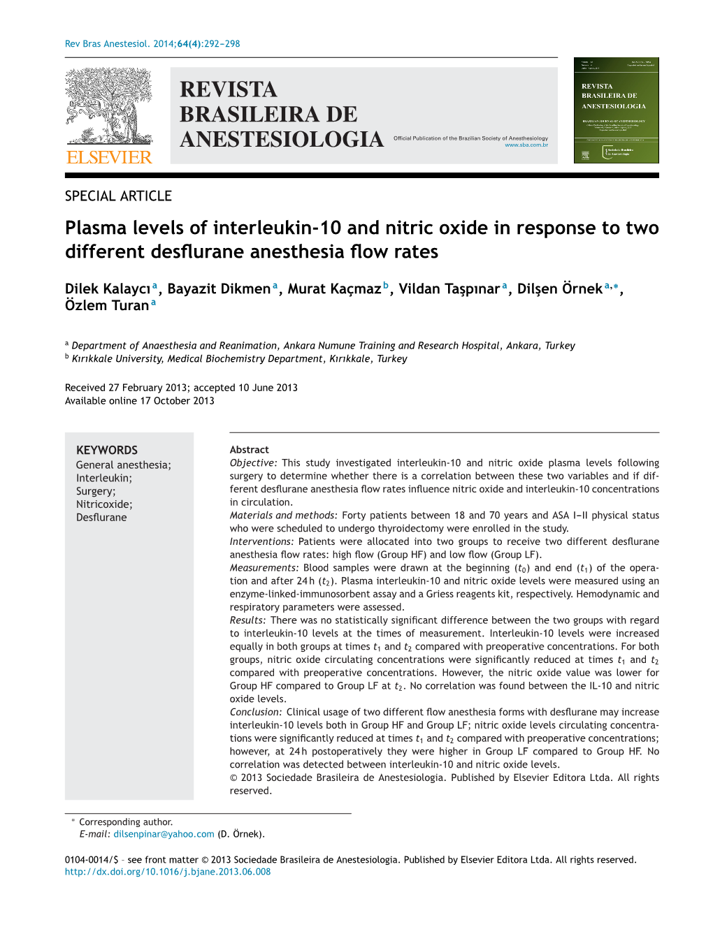 Plasma Levels of Interleukin-10 and Nitric Oxide in Response to Two