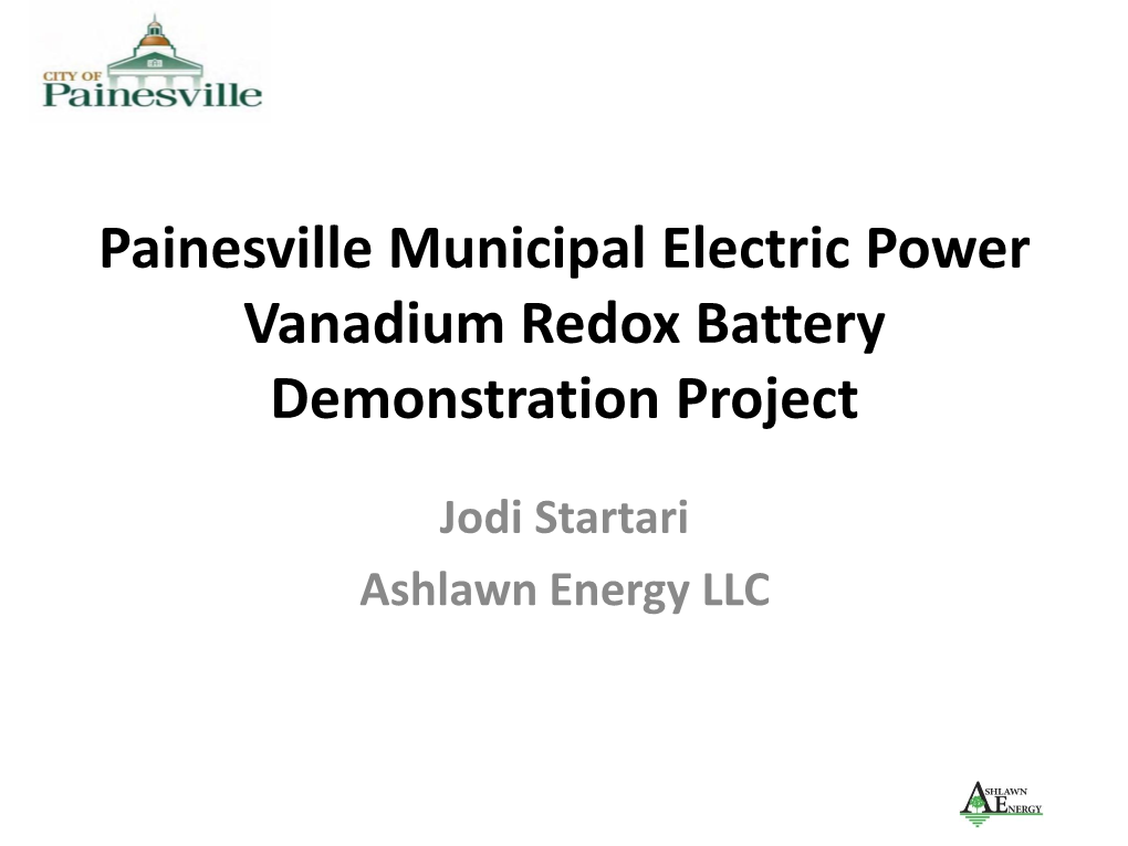 Painesville Municipal Electric Power Vanadium Redox Battery Demonstration Project