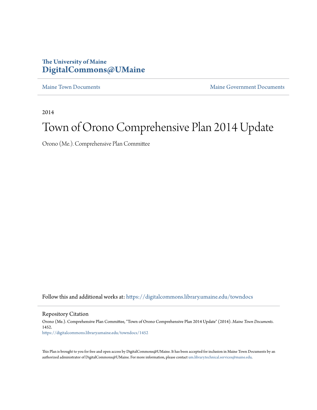 Town of Orono Comprehensive Plan 2014 Update Orono (Me.)