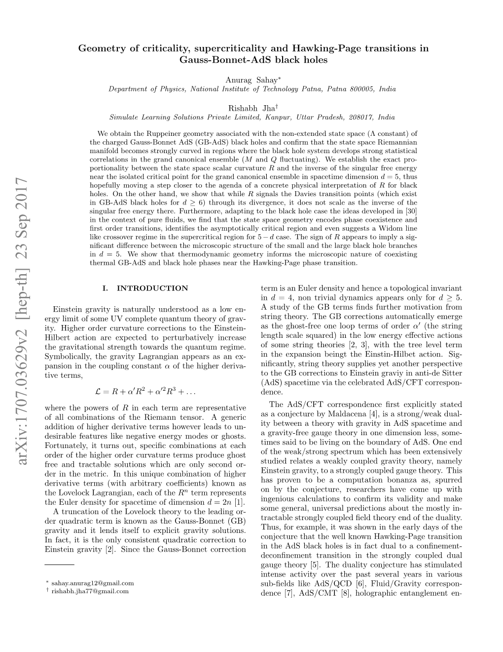 Geometry of Criticality, Supercriticality and Hawking-Page Transitions in Gauss-Bonnet-Ads Black Holes