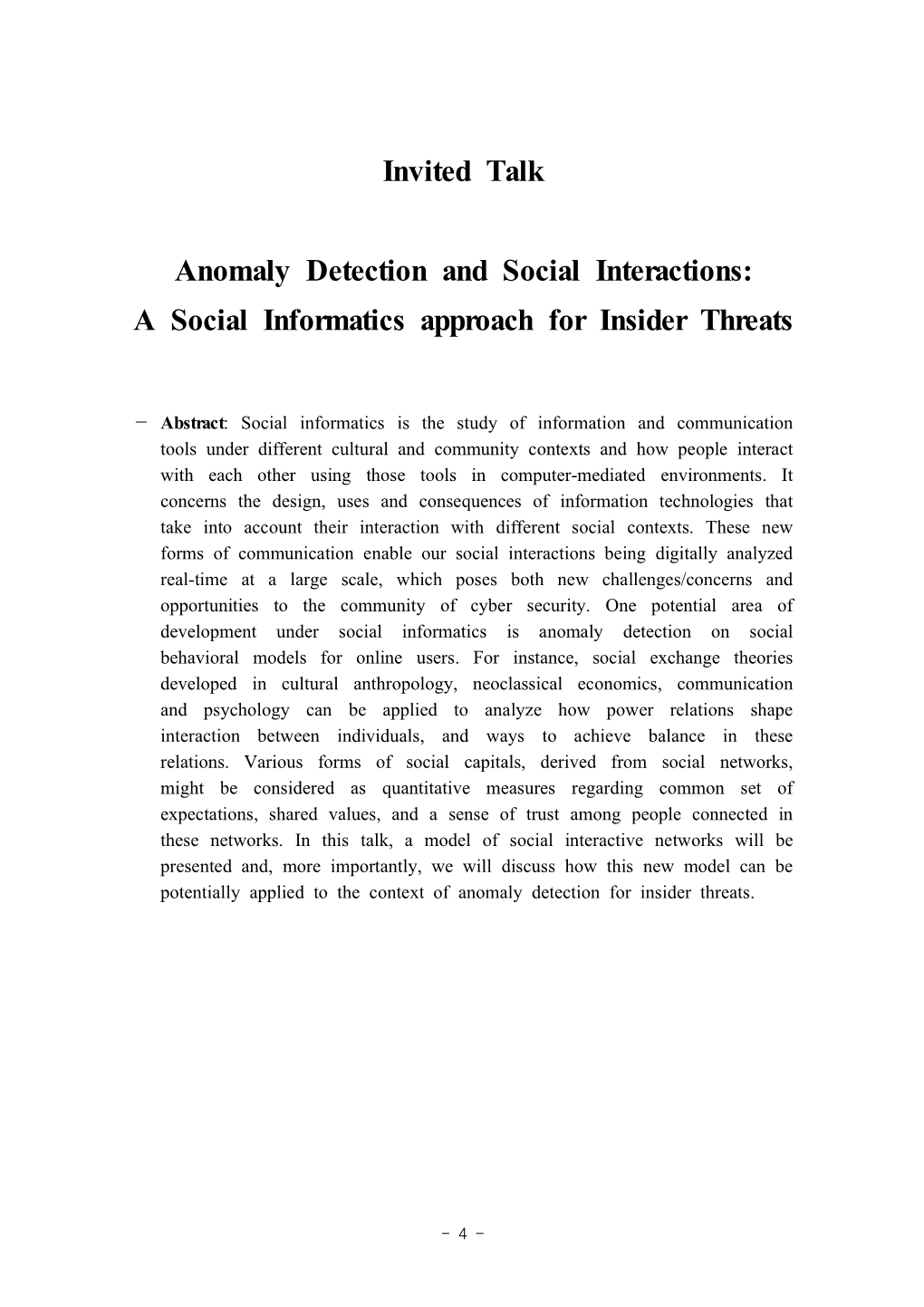 Invited Talk Anomaly Detection and Social Interactions