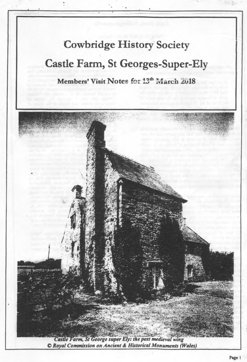 Cowbridge History Society Castle Farm, St Georges-Super-Ely