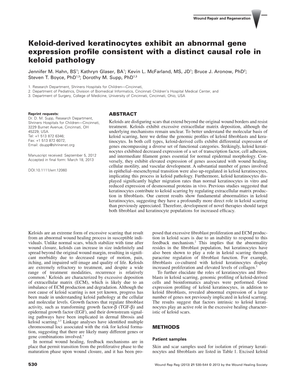 Keloidderived Keratinocytes Exhibit an Abnormal Gene Expression Profile