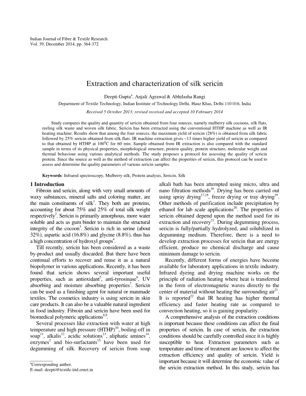 Extraction and Characterization of Silk Sericin