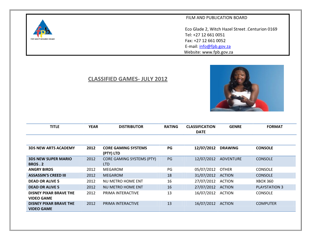 Classified Games- July 2012