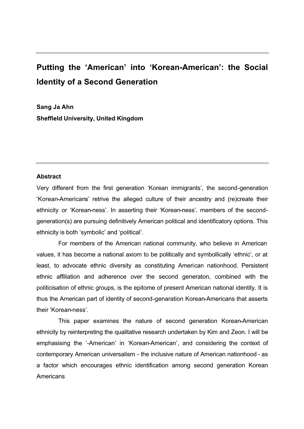 Into 'Korean-American': the Social Identity of a Second Generation