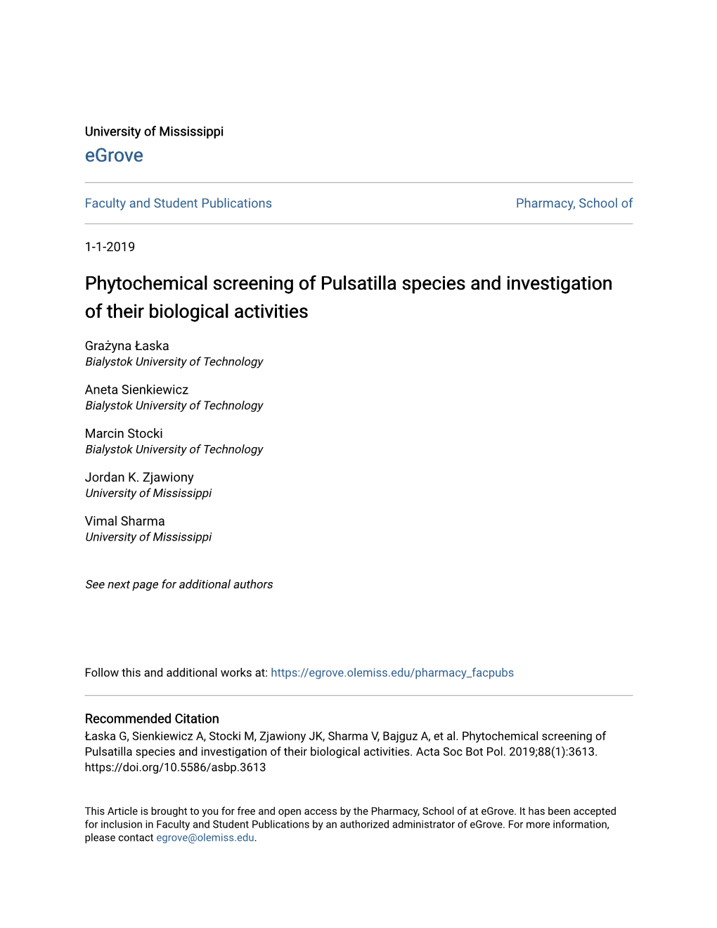 Phytochemical Screening of Pulsatilla Species and Investigation of Their Biological Activities