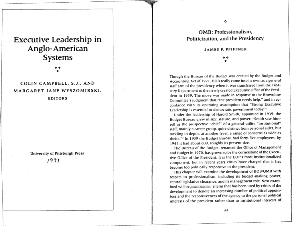 OMB: Professionalism, Politicization, and the Presidency 197