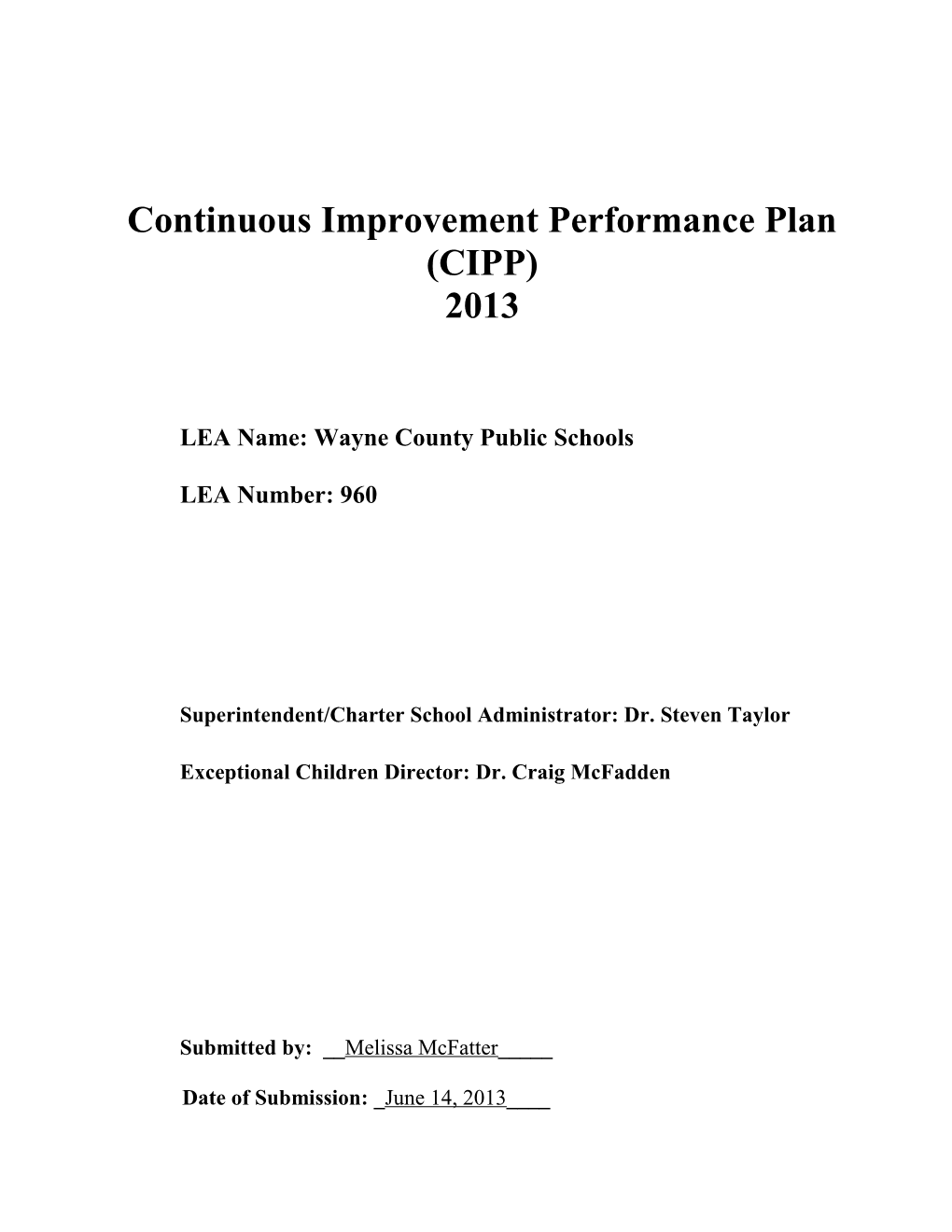 Continuous Improvement Performance Plan (CIPP)