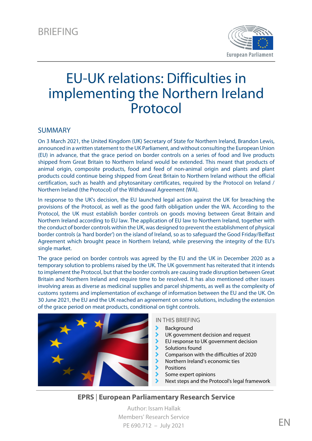 Difficulties in Implementing the Northern Ireland Protocol