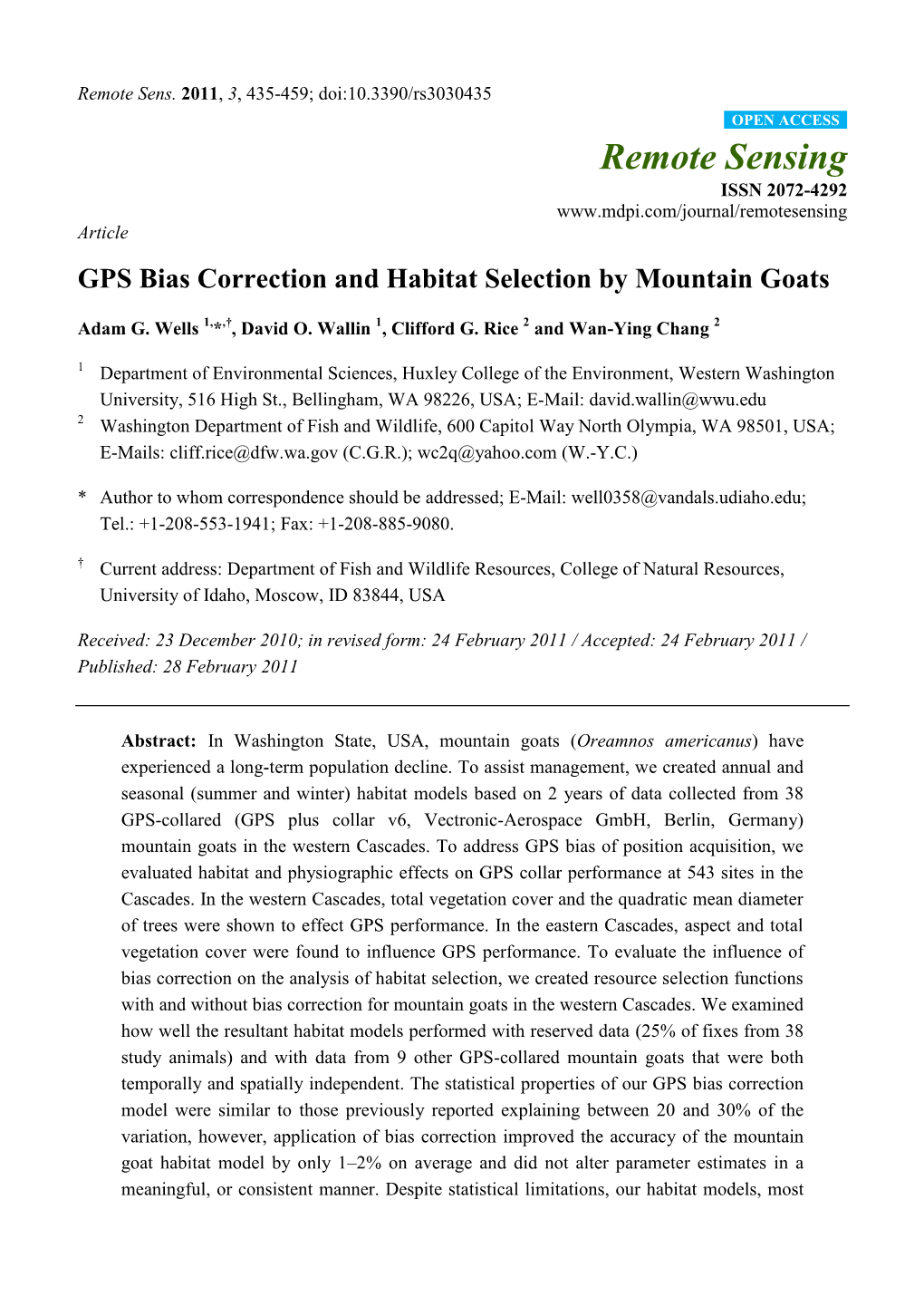 GPS Bias Correction and Habitat Selection by Mountain Goats