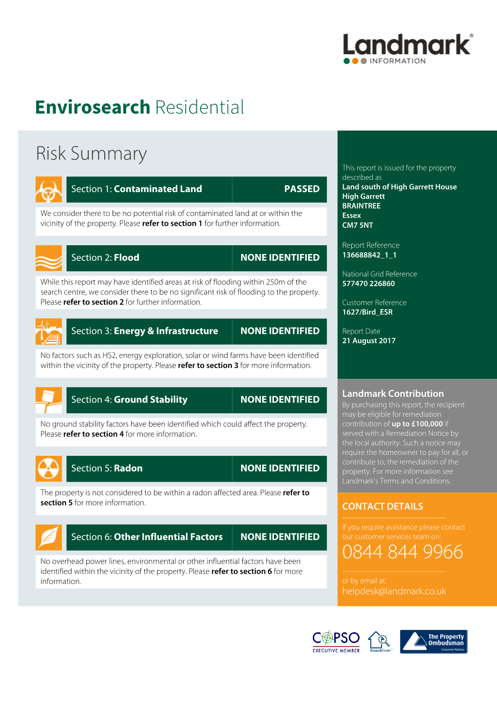 Risk Summary Envirosearch Residential