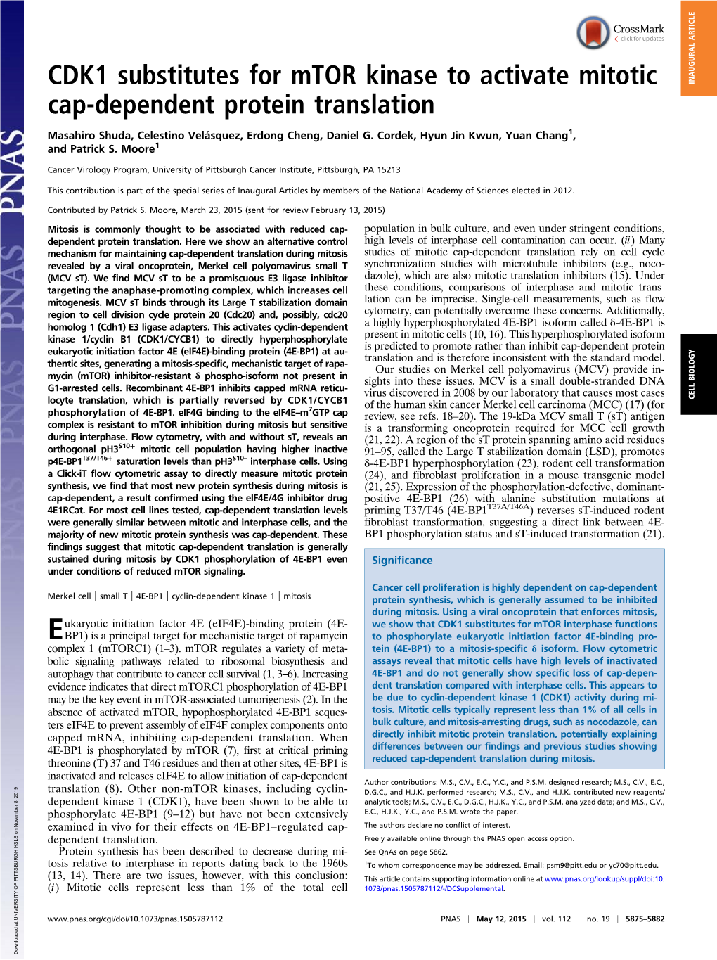 CDK1 Substitutes for Mtor Kinase to Activate Mitotic Cap-Dependent Protein Translation