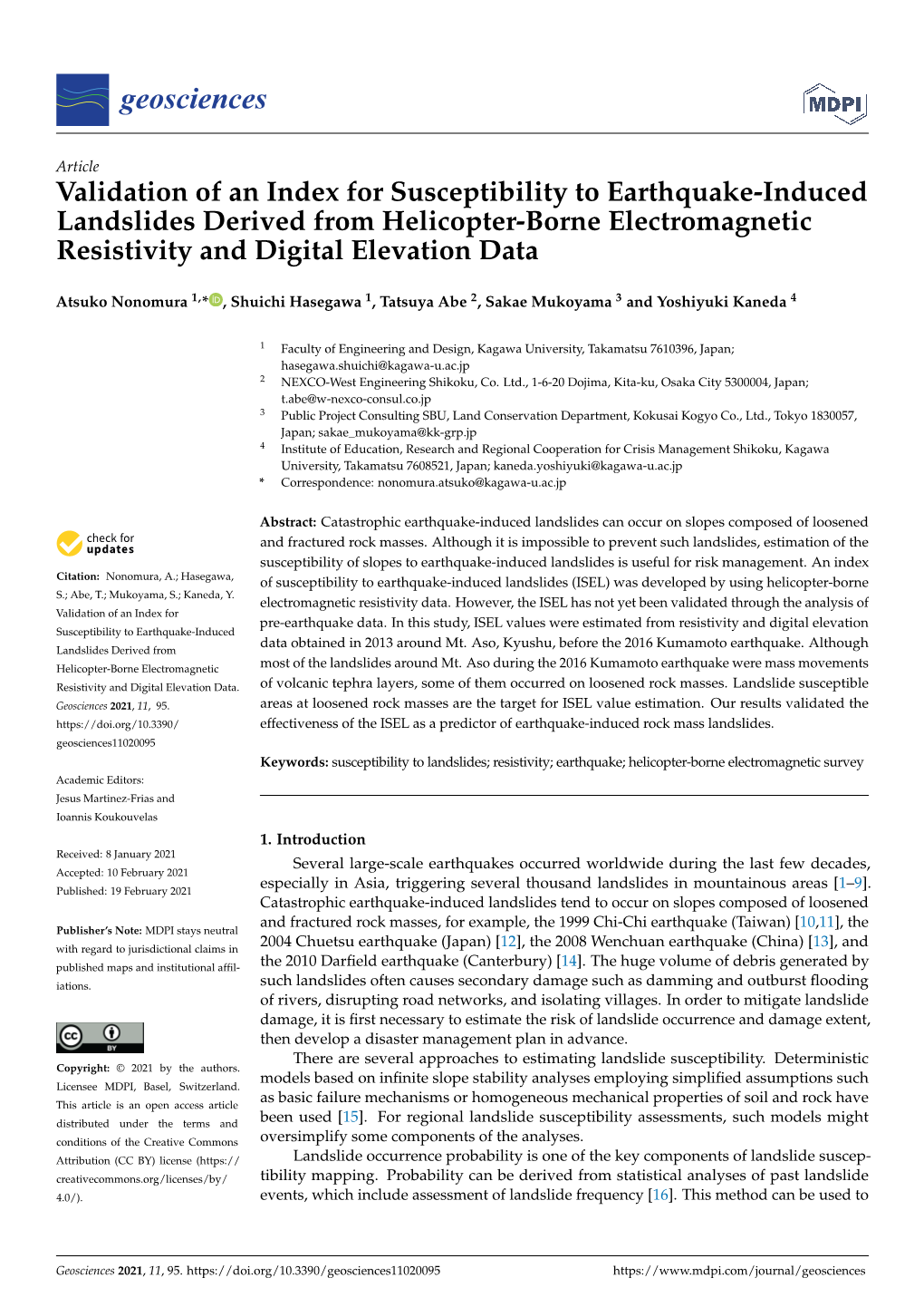 Validation of an Index for Susceptibility to Earthquake-Induced Landslides Derived from Helicopter-Borne Electromagnetic Resistivity and Digital Elevation Data