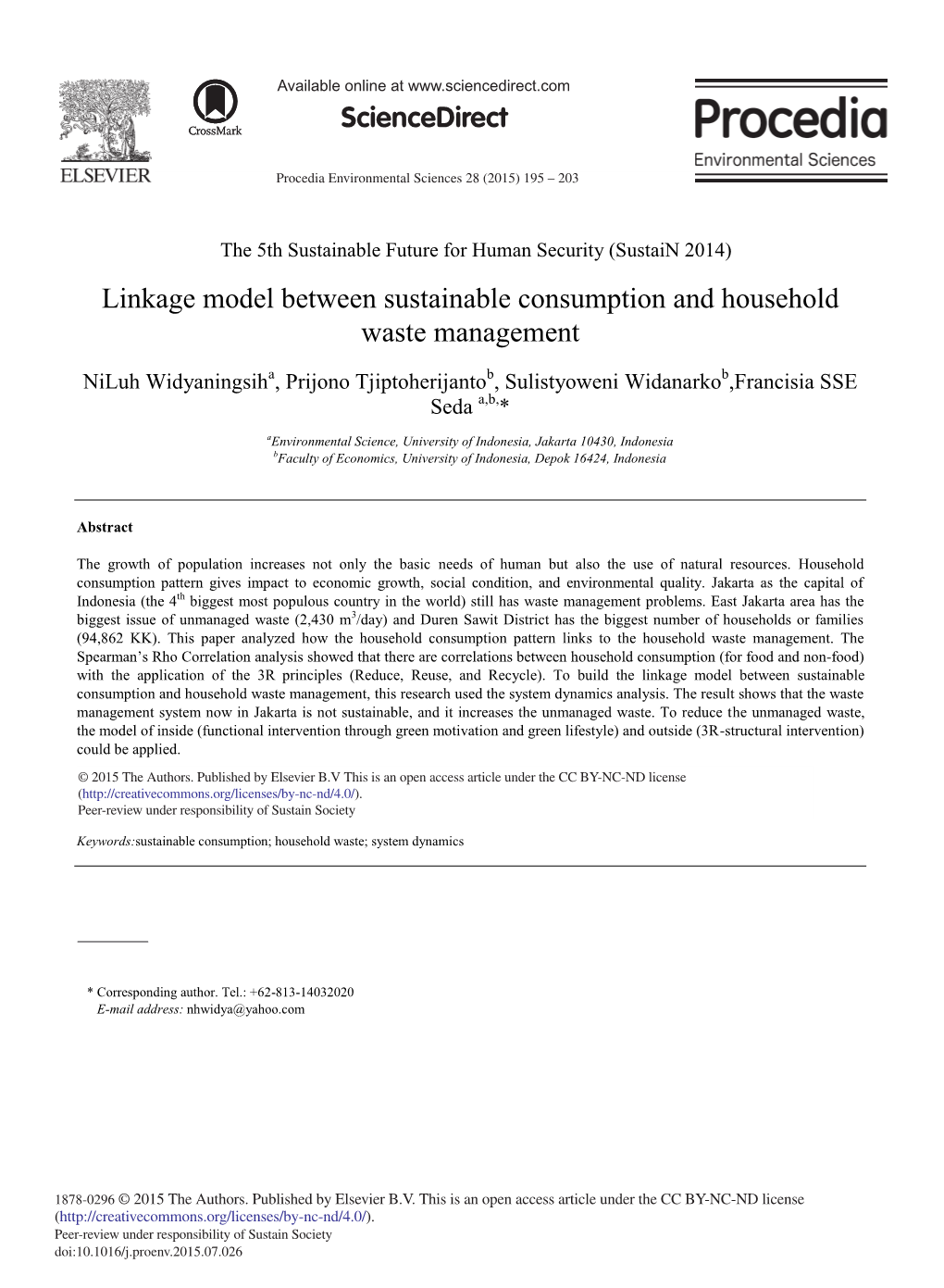 Linkage Model Between Sustainable Consumption and Household Waste Management