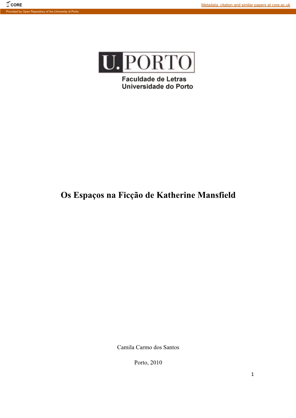 Os Espaços Na Ficção De Katherine Mansfield