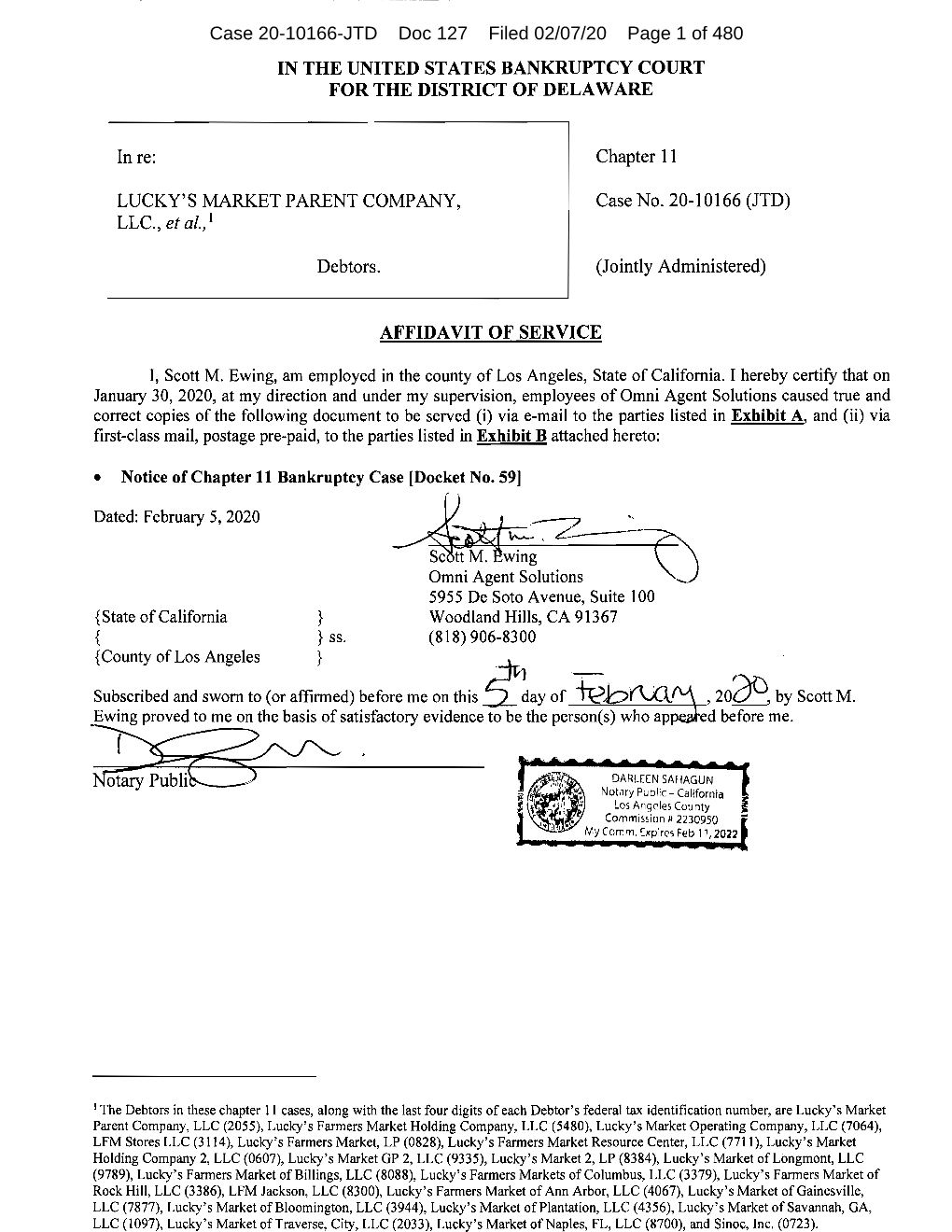 Case 20-10166-JTD Doc 127 Filed 02/07/20 Page 1 of 480 Case 20-10166-JTD Doc 127 Filed 02/07/20 Page 2 of 480