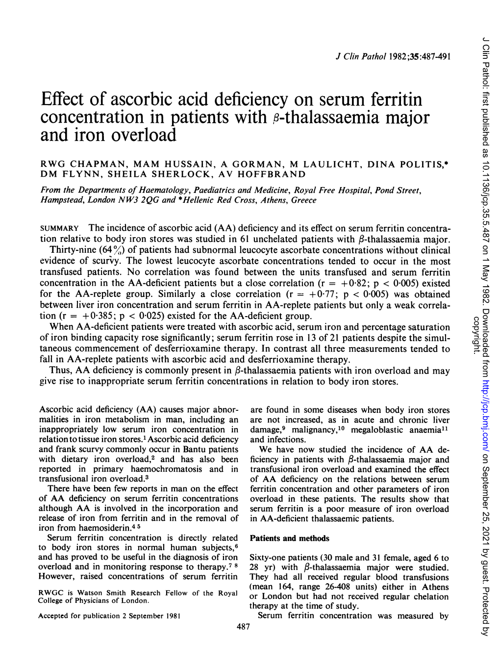 Effect of Ascorbic Acid Deficiency on Serum Ferritin Concentration in Patients with S-Thalassaemia Major and Iron Overload