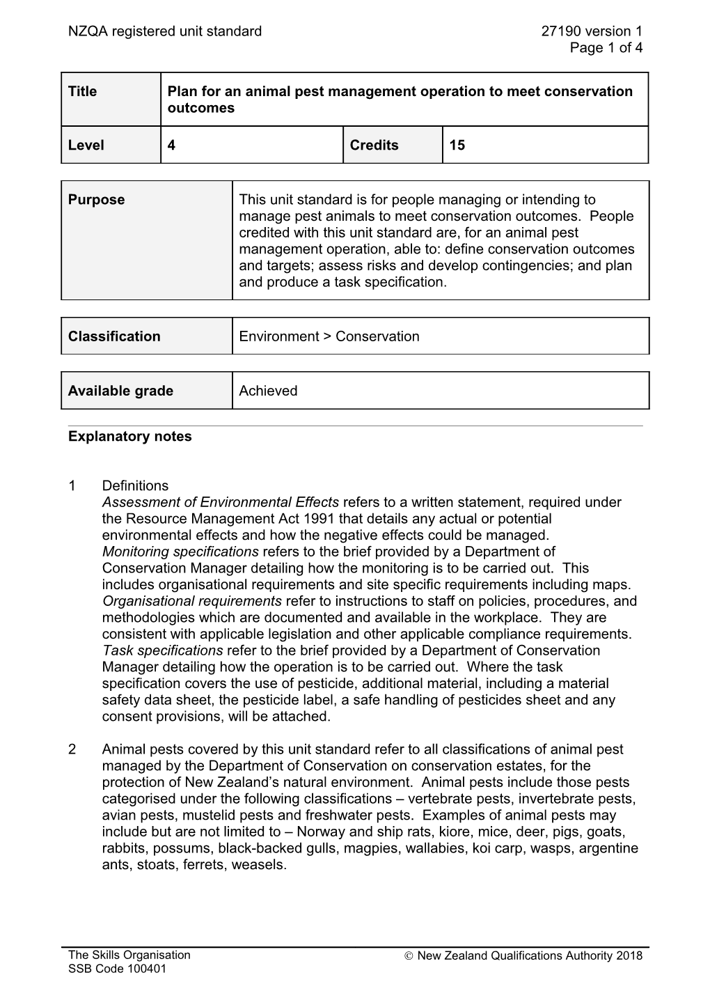 27190 Plan for an Animal Pest Management Operation to Meet Conservation Outcomes