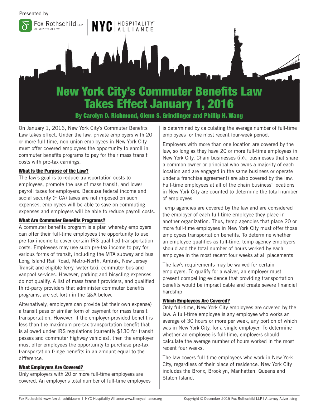 New York City's Commuter Benefits Law Takes Effect January 1, 2016
