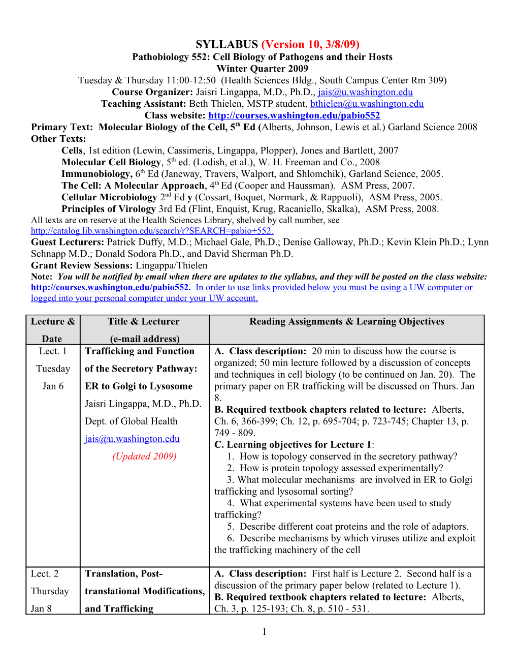 Pathobiology 550: Diseases of Public Health Importance