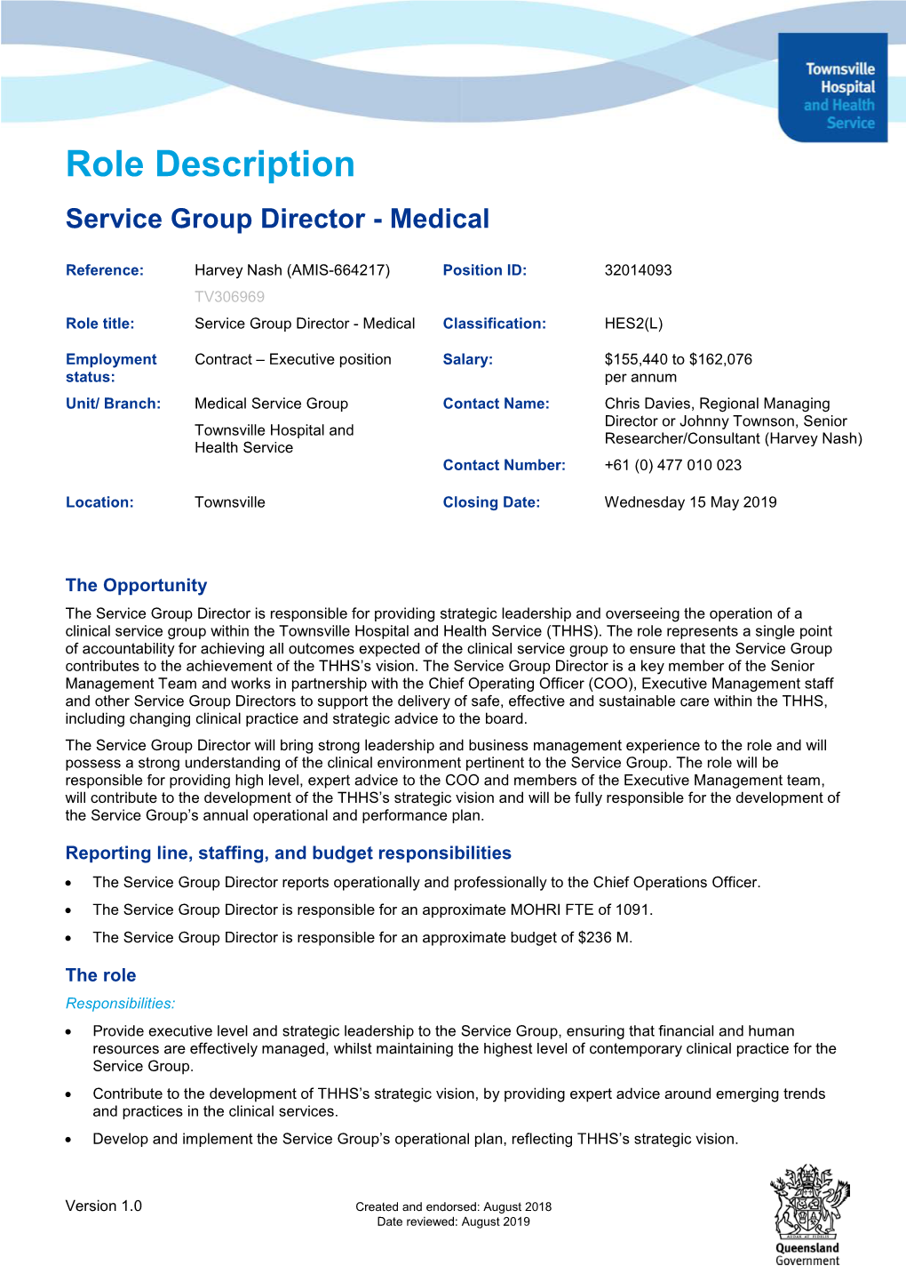 Role Description | Townsville HHS | Employment Services