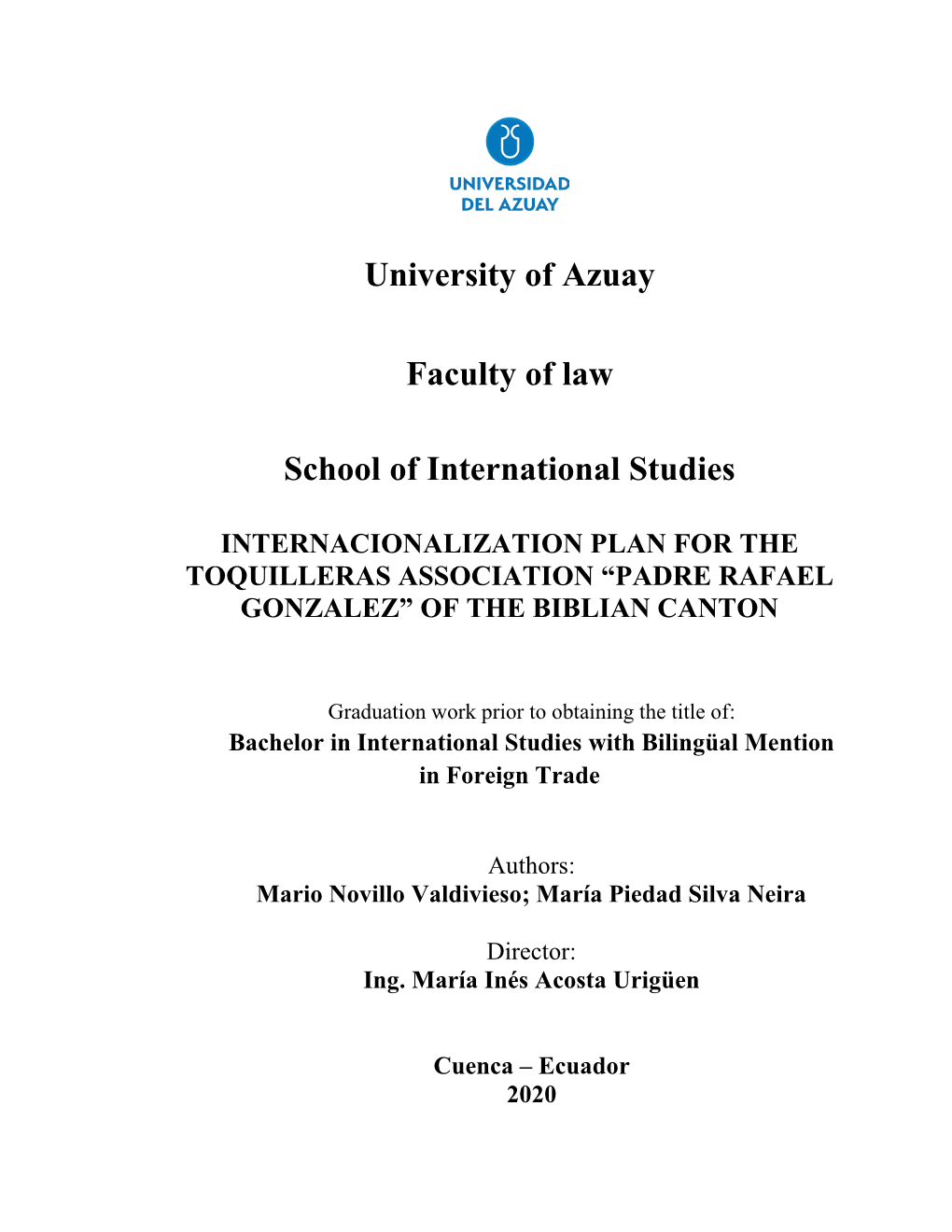 University of Azuay Faculty of Law School of International Studies