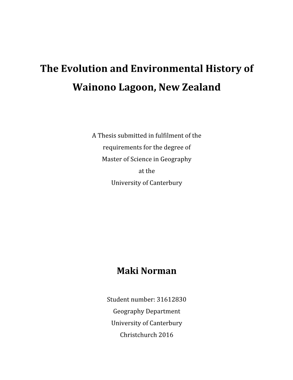 The Evolution and Environmental History of Wainono Lagoon, New Zealand