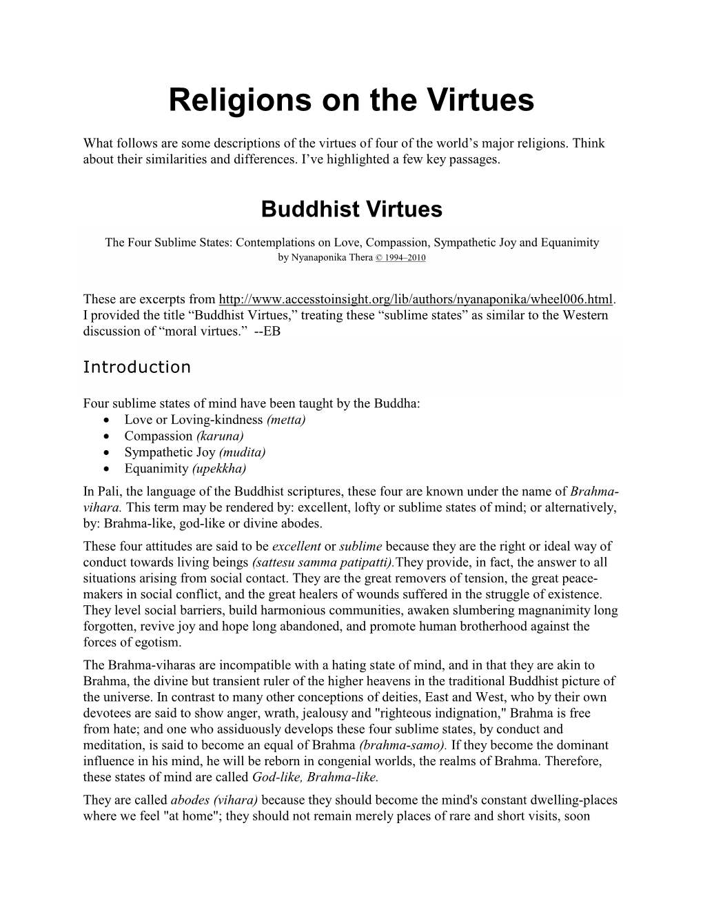 Religions on the Virtues