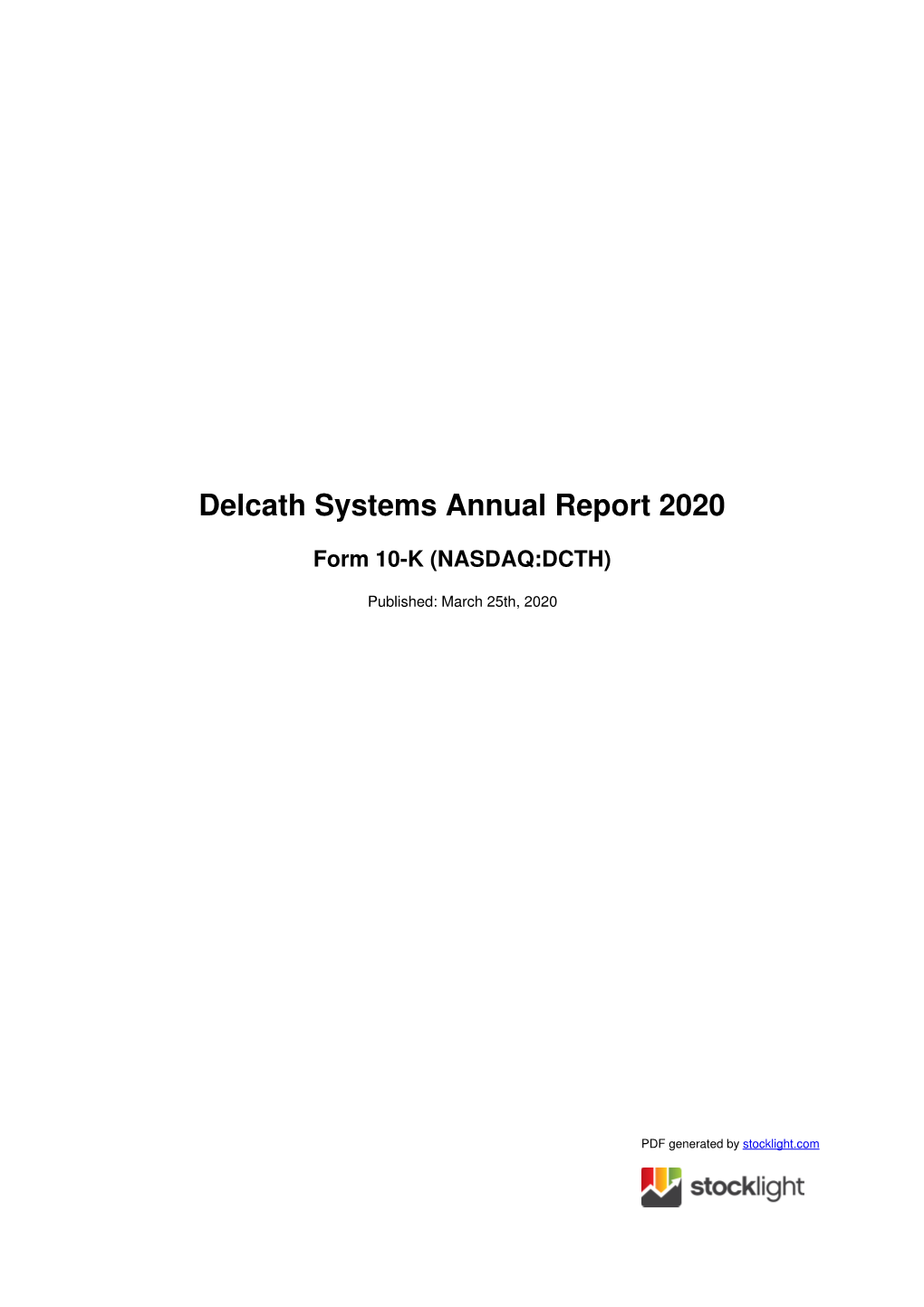 Delcath Systems Annual Report 2020