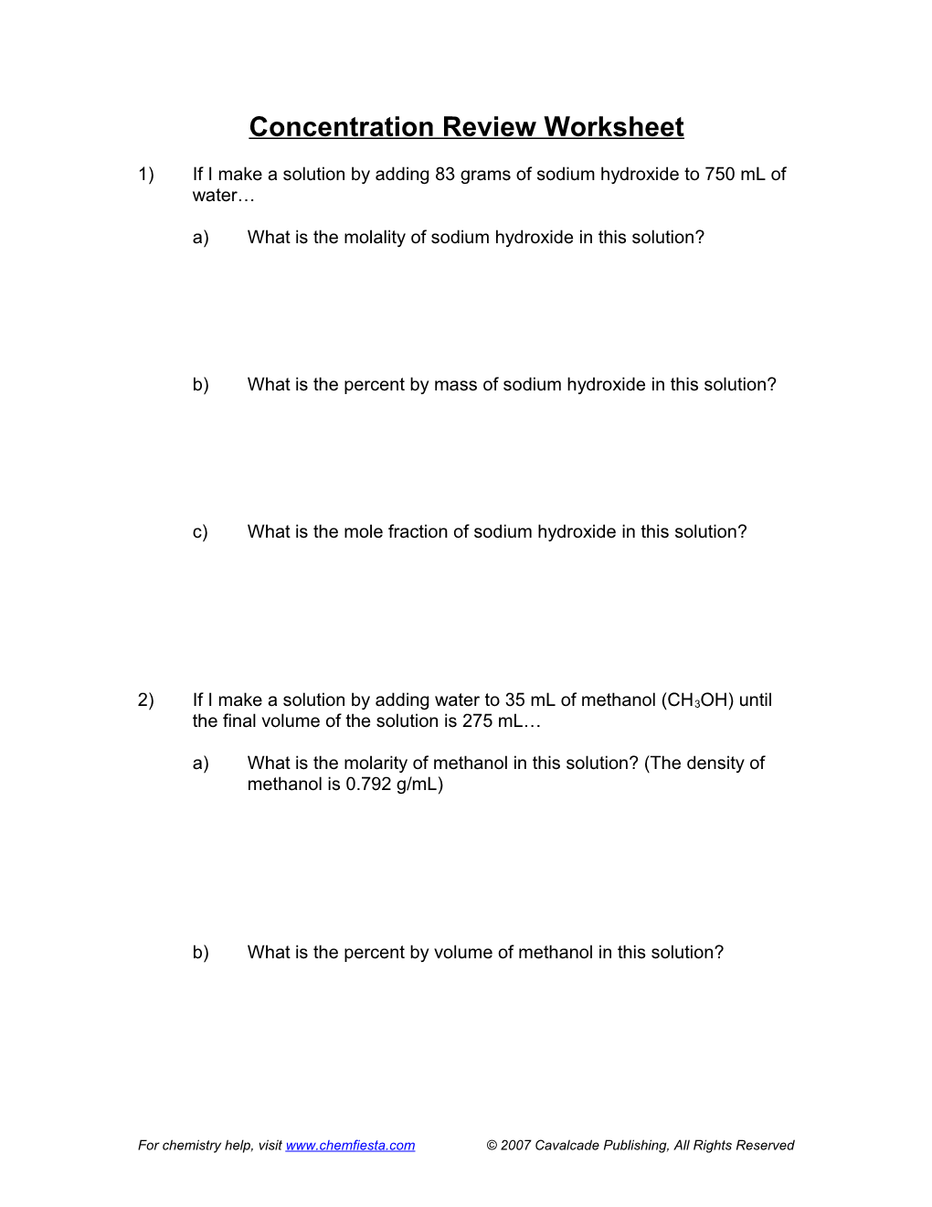 Concentration Review Worksheet