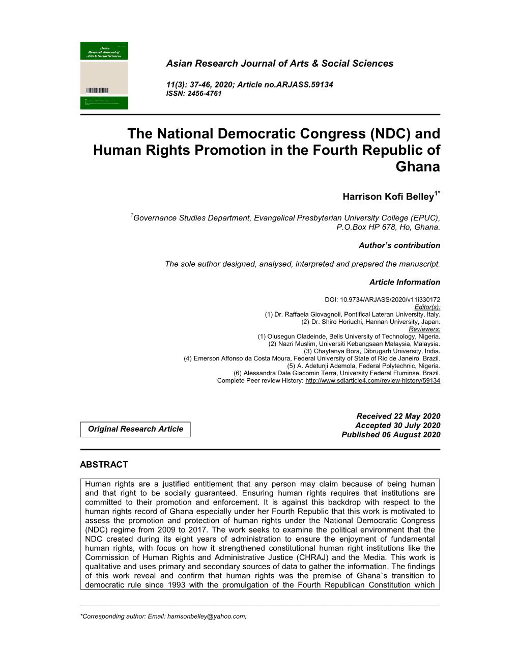 (NDC) and Human Rights Promotion in the Fourth Republic of Ghana