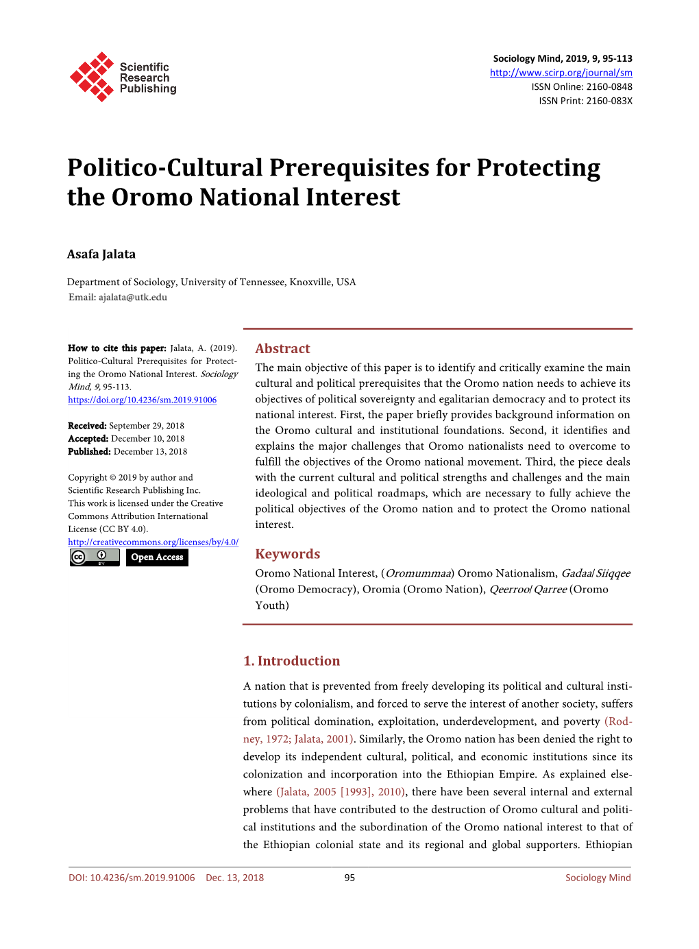 Politico-Cultural Prerequisites for Protecting the Oromo National Interest