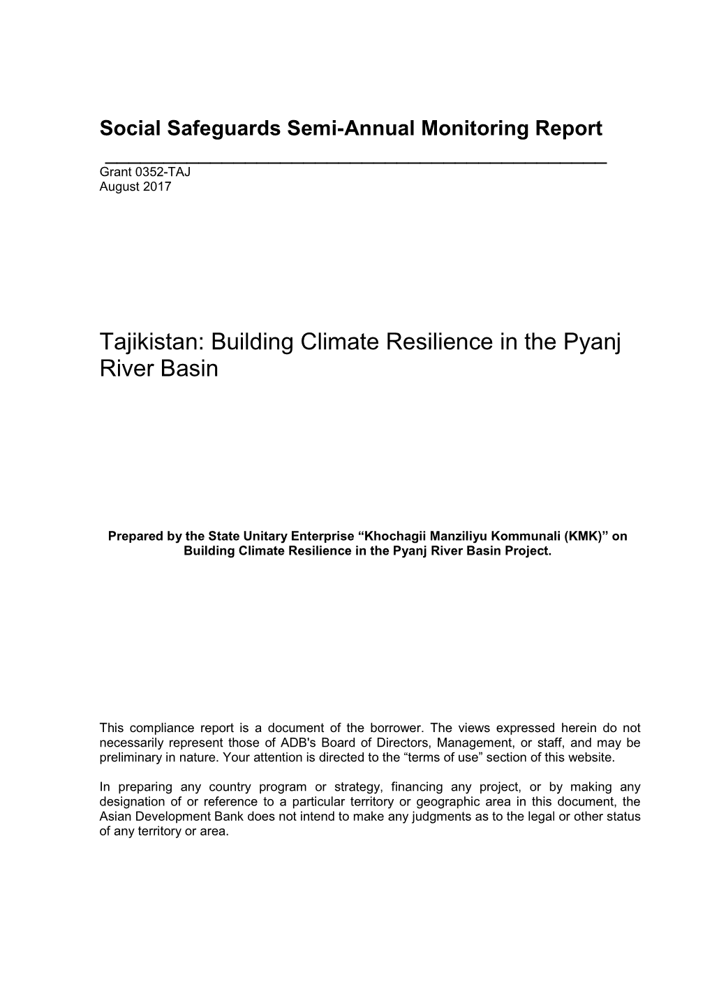 Building Climate Resilience in the Pyanj River Basin