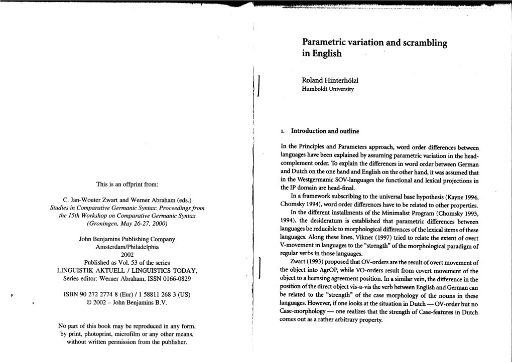 Parametric Variation and Scrambling in English