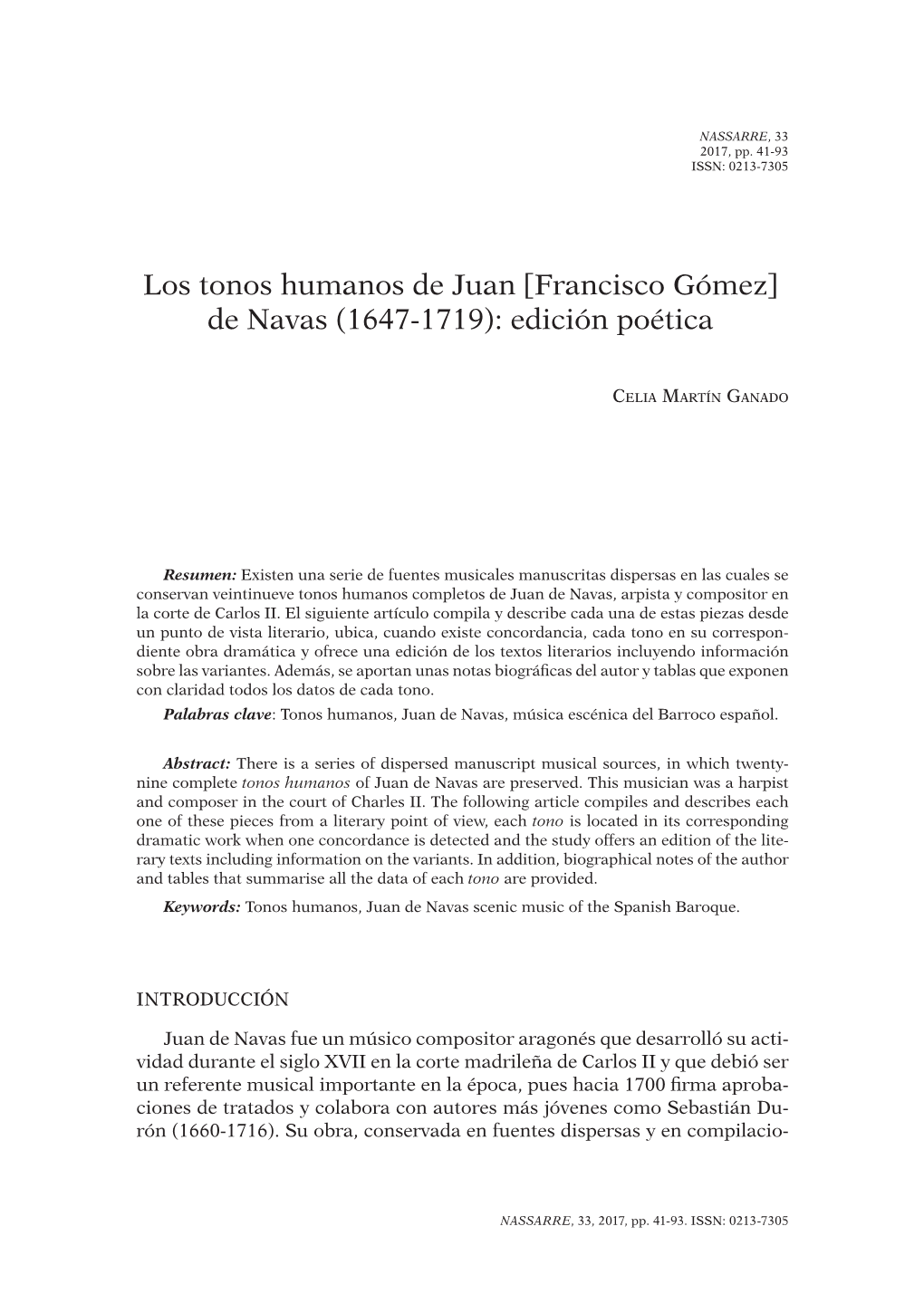 Los Tonos Humanos De Juan Francisco Gómez De Navas: I