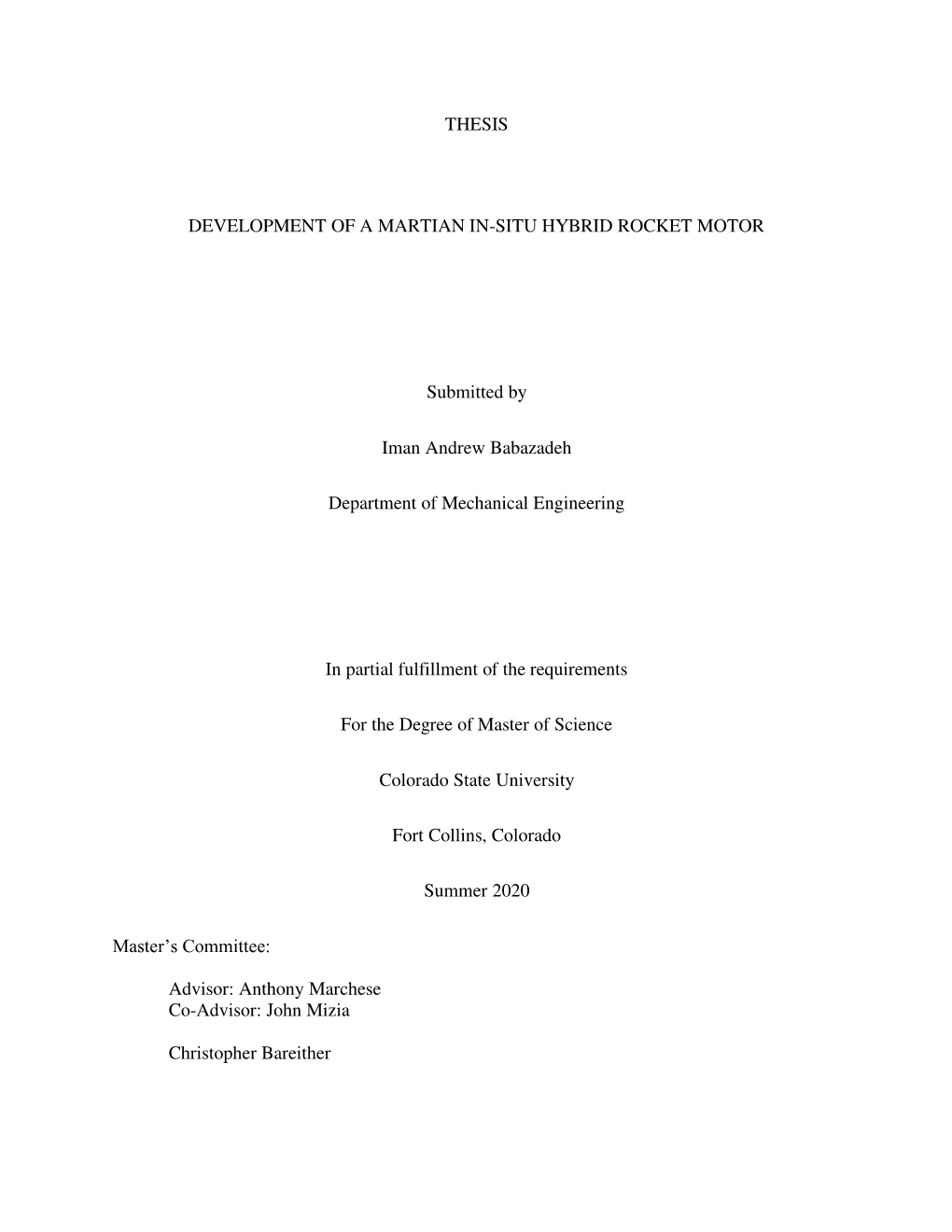 Thesis Development of a Martian In-Situ Hybrid