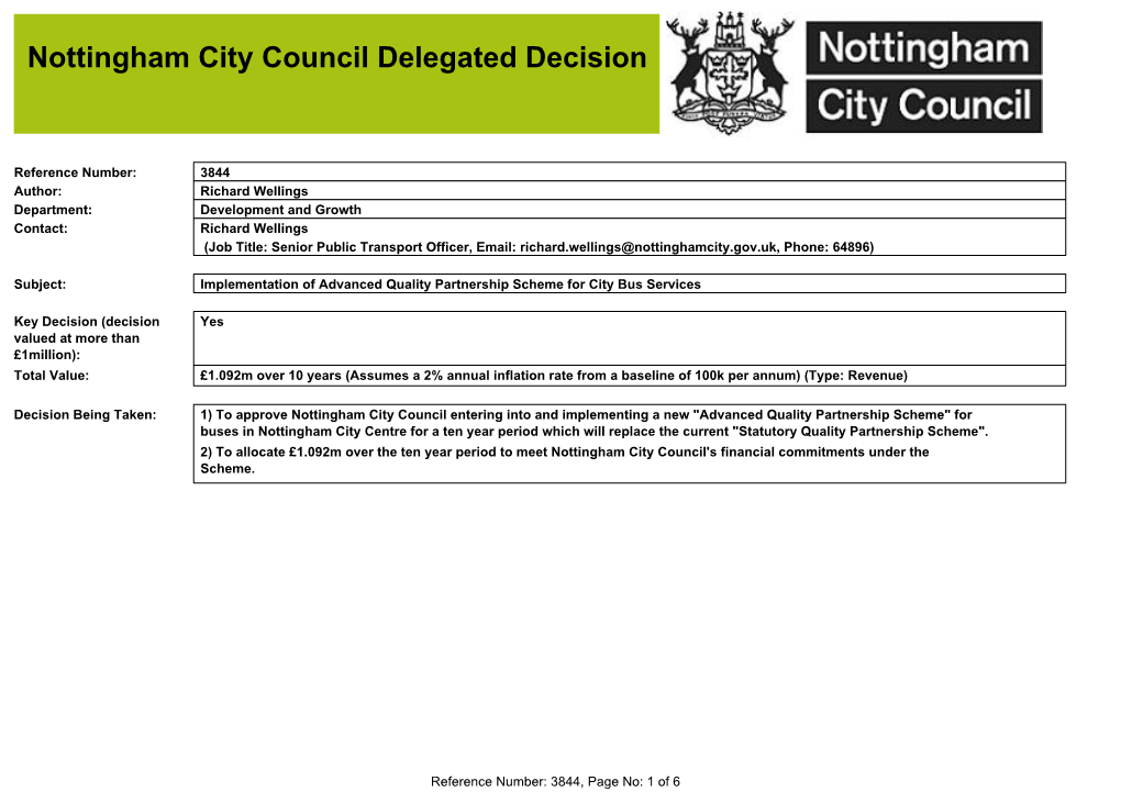 Nottingham City Council Delegated Decision