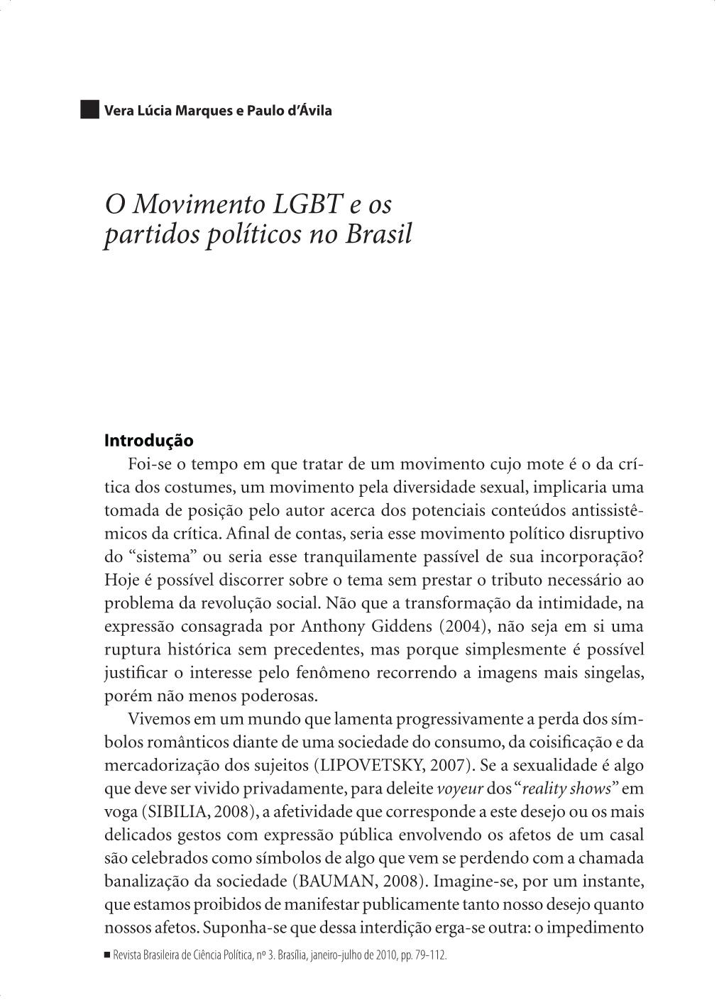 O Movimento LGBT E Os Partidos Políticos No Brasil