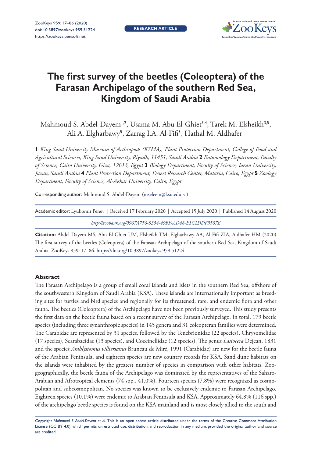 The First Survey of the Beetles (Coleoptera) of the Farasan Archipelago of the Southern Red Sea, Kingdom of Saudi Arabia