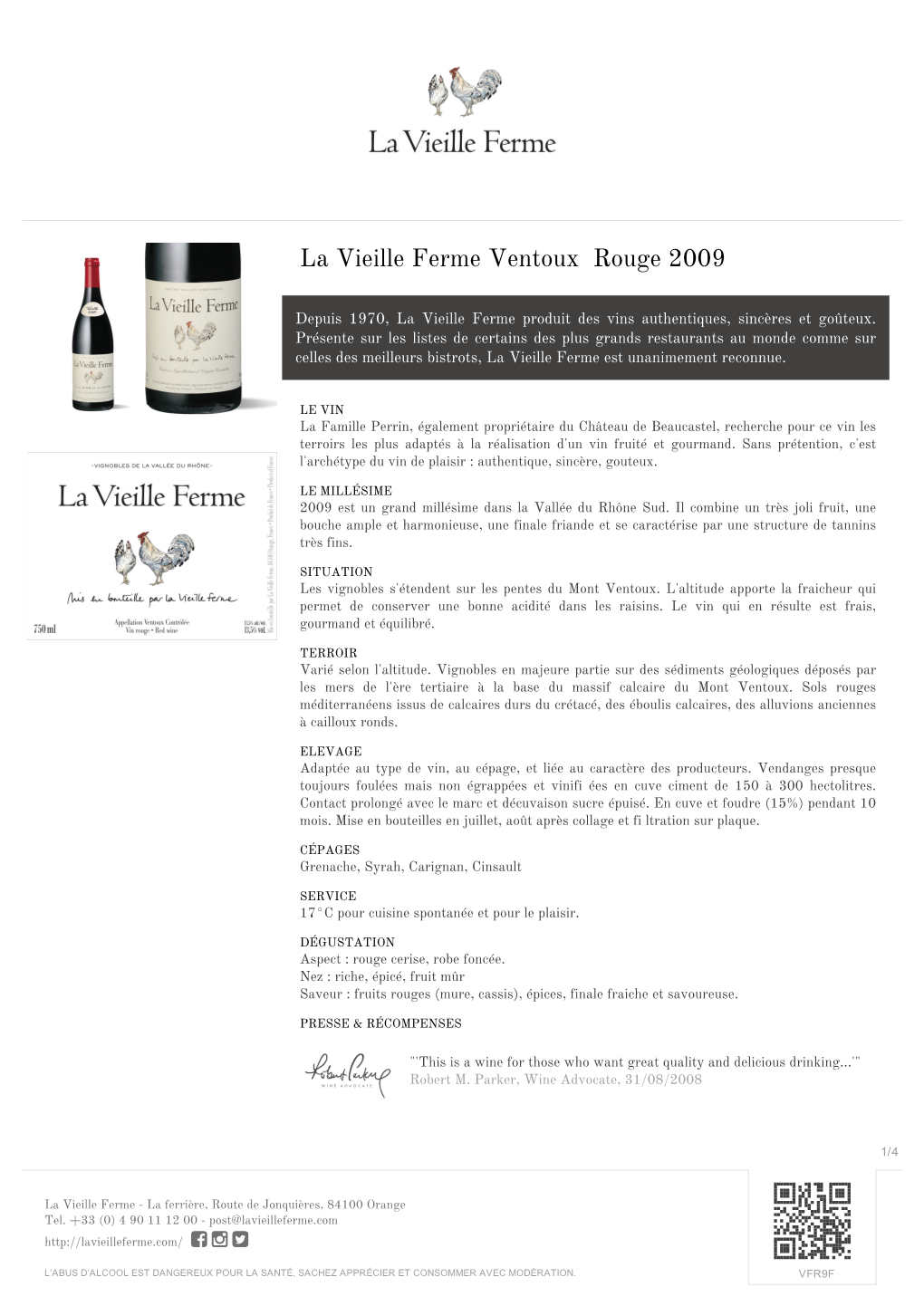 La Vieille Ferme Ventoux Rouge 2009 | © Famille Perrin | Design Vin.Co